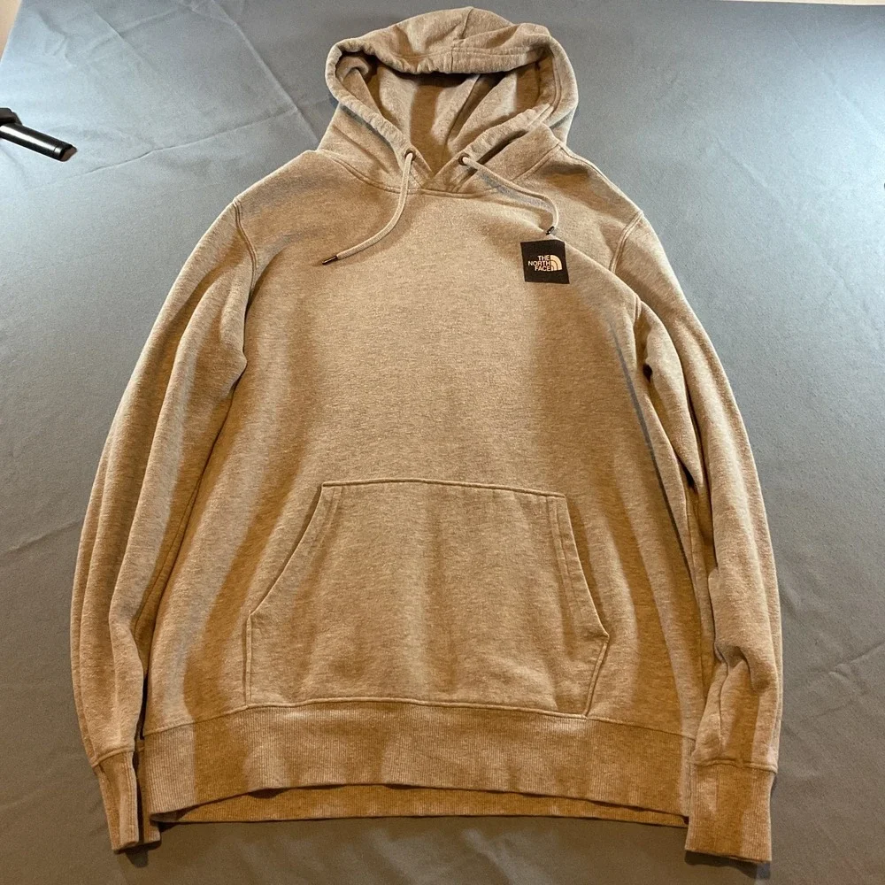 The North Face Pullover Hoodie Mens Large L Gray Box Logo Kangaroo Pocket Casual